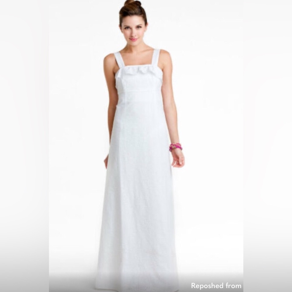 Lily Pulitzer Eyelet Lined Maxi Dress With Detail Neckline White Size Small